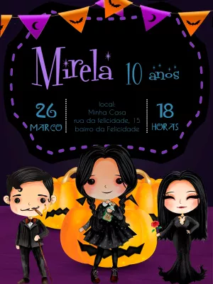 Convite de Aniversário Wandinha Addams Editável Online