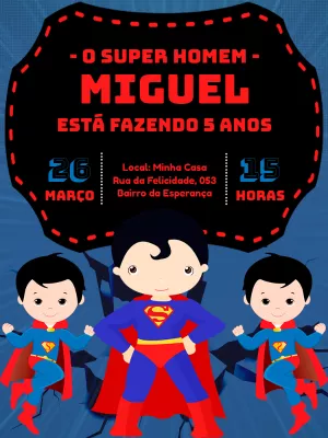 Convite Aniversário Superman Infantil para Editar Online