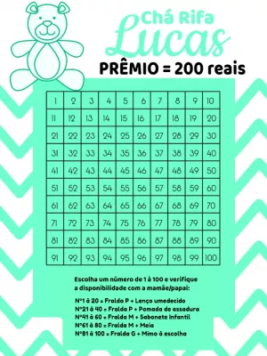Rifa Chá de Bebê Ursinho Editável para Enviar Online