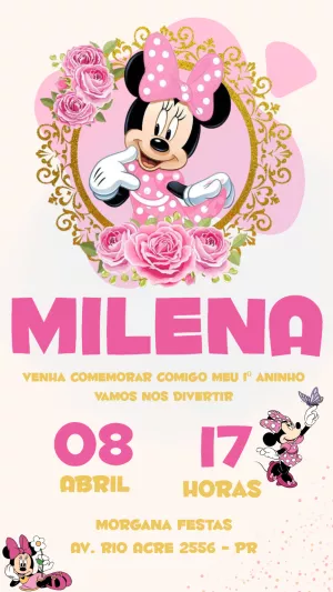 Convite Aniversário Minnie Rosa para Editar Online