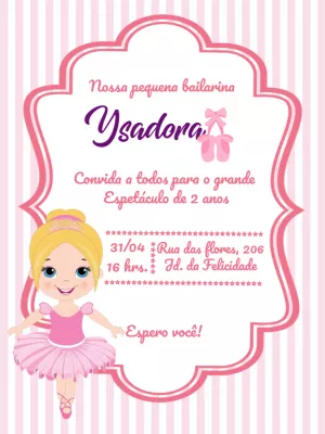 Convite de Aniversário Bailarina para Editar Online