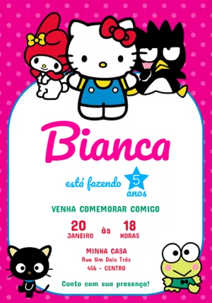 Convite de Aniversário Hello Kitty e Turma Rosa para Editar