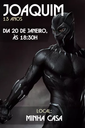 Convite de Aniversário Pantera Negra Editável para Enviar Online