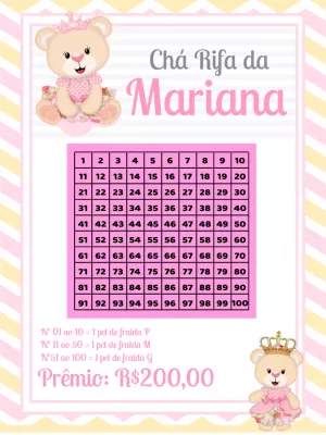 Rifa Chá de Bebê Ursinha Princesa para Editar Online