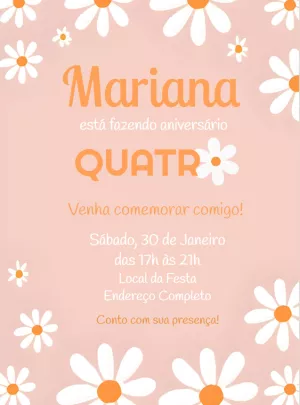 Convite de Aniversário Margaridas Delicadas para Editar Online