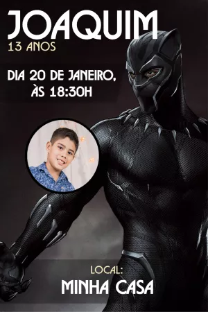Convite Aniversário Pantera Negra com Foto para Editar Online