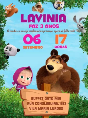 Convite Aniversário Masha e o Urso para Editar Online
