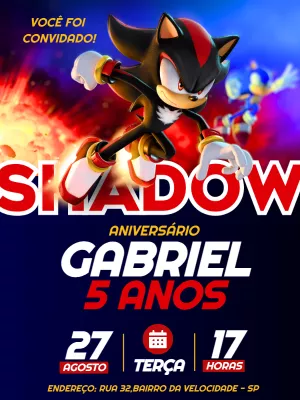 Convite de Aniversário Shadow Sonic para Editar Online