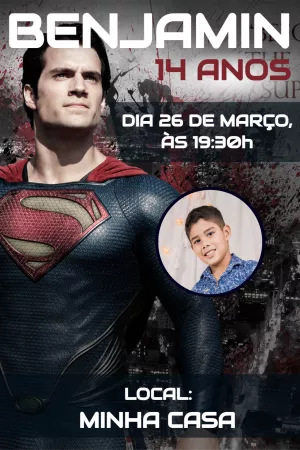 Convite Aniversário Superman com Foto para Editar Online