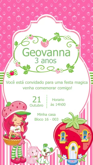Convite de Aniversário Moranguinho para Editar e Imprimir
