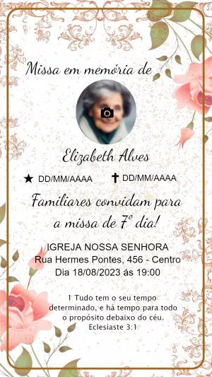 Convite Missa de Sétimo Dia Floral com Foto para Editar Online