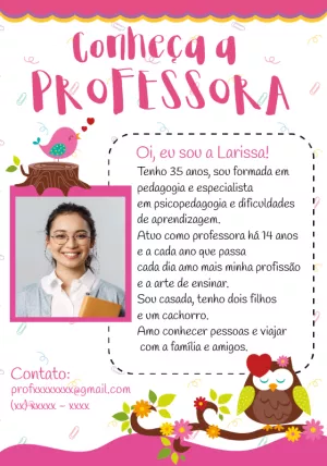 Cartão Apresentação Professora com Foto para Editar Online