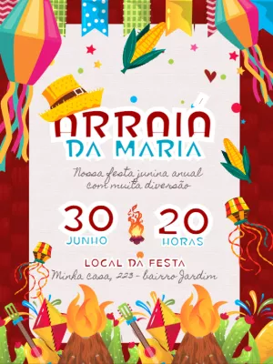 Convite Aniversário Festa Junina Colorido para Editar Online