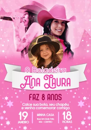 Convite Aniversário Boiadeira com Foto para Editar Online