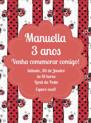 Convite de Aniversário Joaninha Vermelha para Editar Online