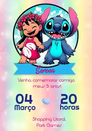 Convite de Aniversário Lilo e Stitch para Editar Online