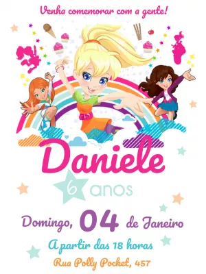 Convite Aniversário Polly Pocket com Amigas para Editar Online