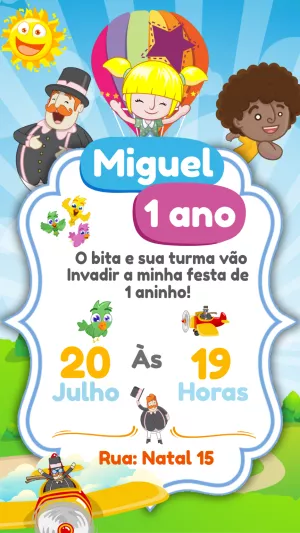 Convite Aniversário Mundo Bita com a Turma para Editar Online