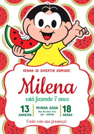 Convite Aniversário Magali Turma da Mônica para Editar Online