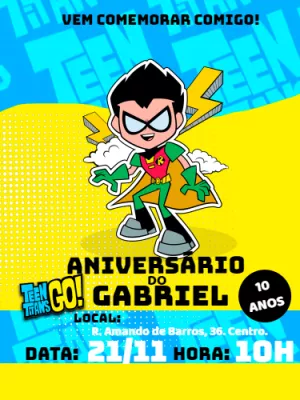 Convite Aniversário Robin Jovens Titãs para Editar Online