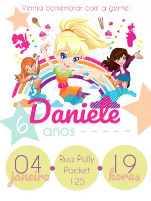 Convite de Aniversário Polly Pocket para Editar Online