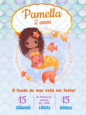 Convite Aniversário Infantil Sereia Negra para Editar