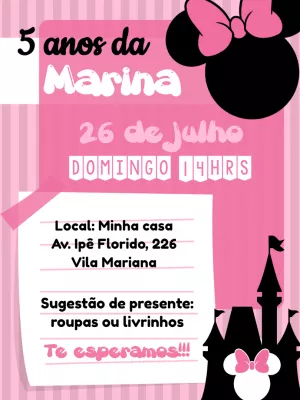 Convite Aniversário Minnie Rosa com Castelo para Editar Online
