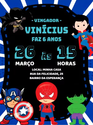 Convite de Aniversário Vingadores Cute para Editar Online