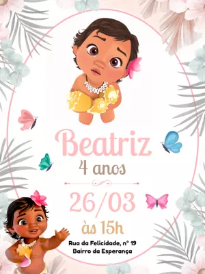Convite de Aniversário Moana Baby para Editar Online