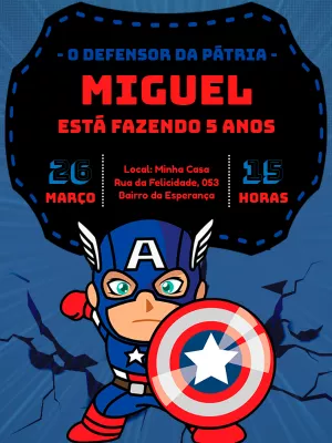 Convite de Aniversário Capitão América para Editar Online