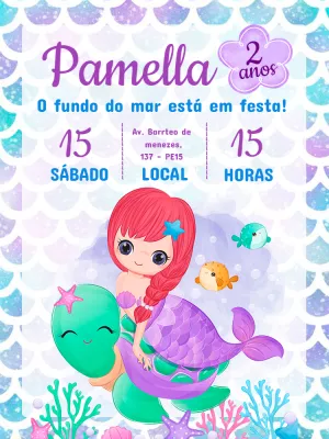 Convite Aniversário Sereia Fundo do Mar para Editar Online