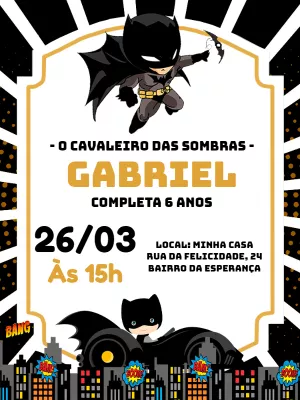 Convite Aniversário Batman: O Cavaleiro das Sombras Editável