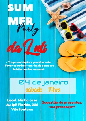 Convite Aniversário Tardezinha Tema Praia para Editar Online