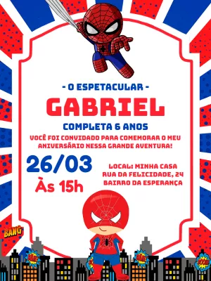 Convite Aniversário Homem Aranha para Editar Online