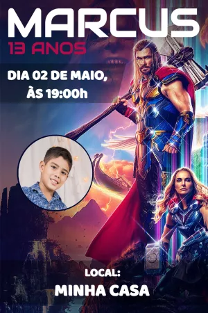 Convite de Aniversário Thor com Foto para Editar Online