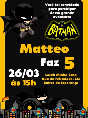 Convite Aniversário Batman Editável para Festa de Herói