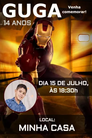 Convite de Aniversário Homem de Ferro com Foto para Editar