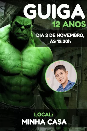 Convite de Aniversário Hulk com Foto para Editar Online