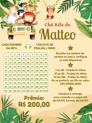 Chá Rifa Safari com Animais Fofos para Editar Online