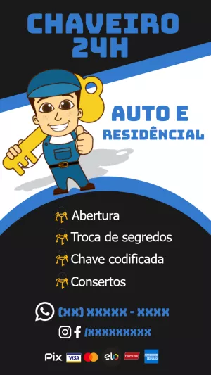 Cartão de Visita Chaveiro 24h para Editar Online