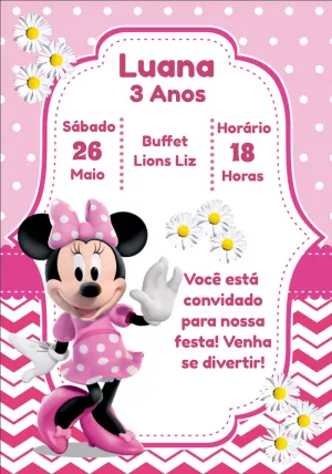 Convite de Aniversário Minnie Rosa para Editar Online