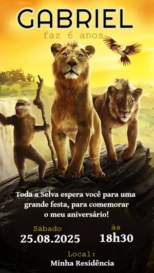 Convite Aniversário Rei Leão Realista para Editar Online