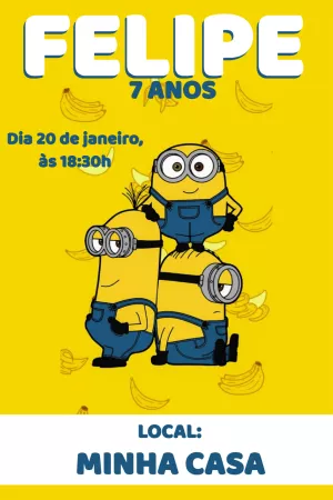 Convite de Aniversário Minions para Editar e Imprimir