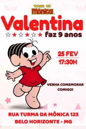 Convite de Aniversário da Mônica para Editar Online