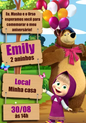 Convite de Aniversário Masha e o Urso para Editar Online