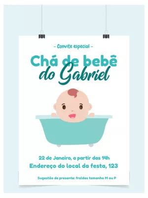 Convite Chá de Bebê Menino na Banheira para Editar Online