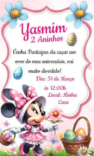Convite Aniversário Páscoa Minnie Mouse para Editar Online