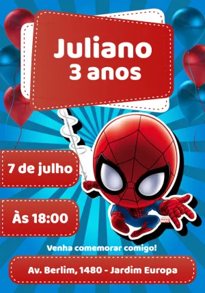 Convite Aniversário Homem Aranha Cute para Editar Online