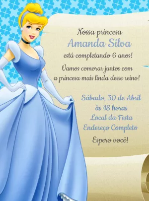 Convite de Aniversário Cinderela para Editar Online