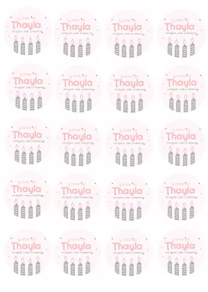Tag de Aniversário com Velinhas Rosa para Editar Online